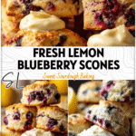 Golden lemon blueberry sourdough scones with clotted cream served as bite-sized scone bites
